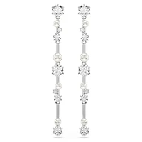 Constella drop earrings, Crystal pearl, Round cuts, White, Rhodium plated by SWAROVSKI