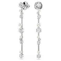 Constella drop earrings, Crystal pearl, Round cuts, White, Rhodium plated by SWAROVSKI