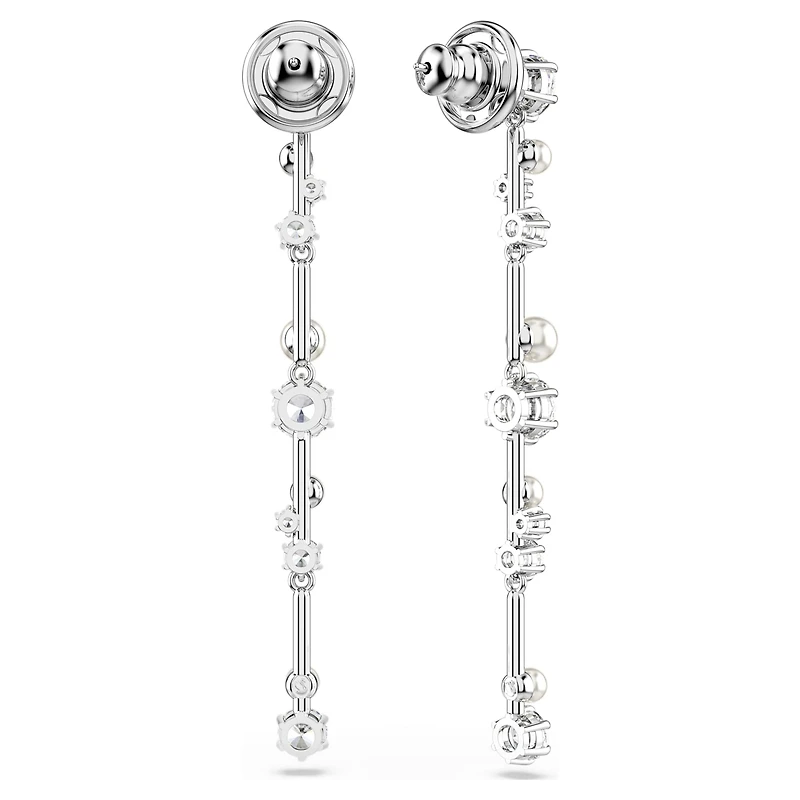 Constella drop earrings, Crystal pearl, Round cuts, White, Rhodium plated by SWAROVSKI