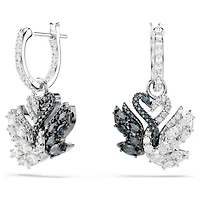 Swan drop earrings, Swan, Black, Mixed metal finish by SWAROVSKI