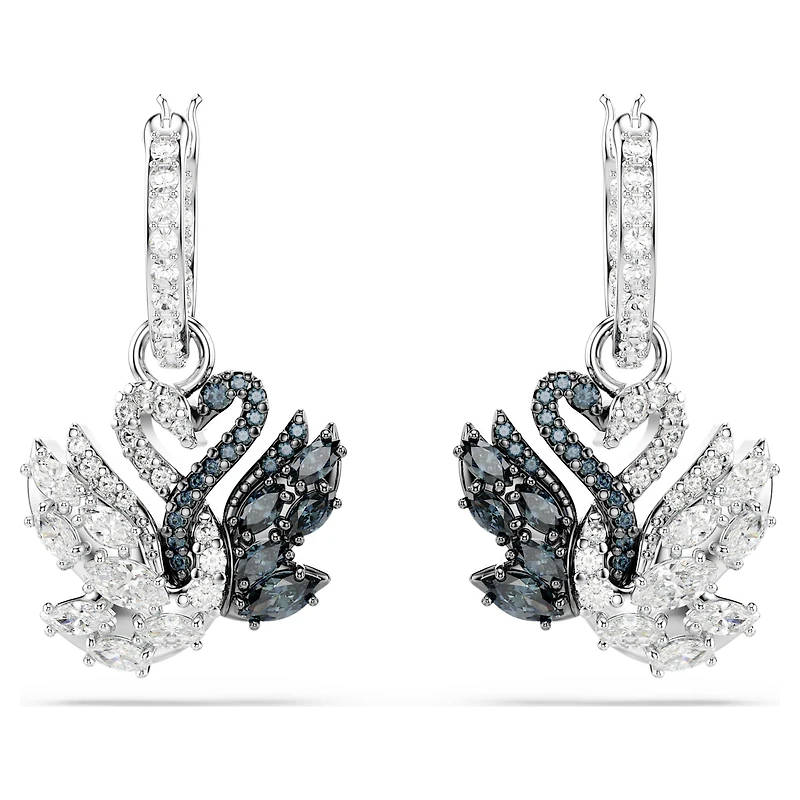 Swan drop earrings, Swan, Black, Mixed metal finish by SWAROVSKI