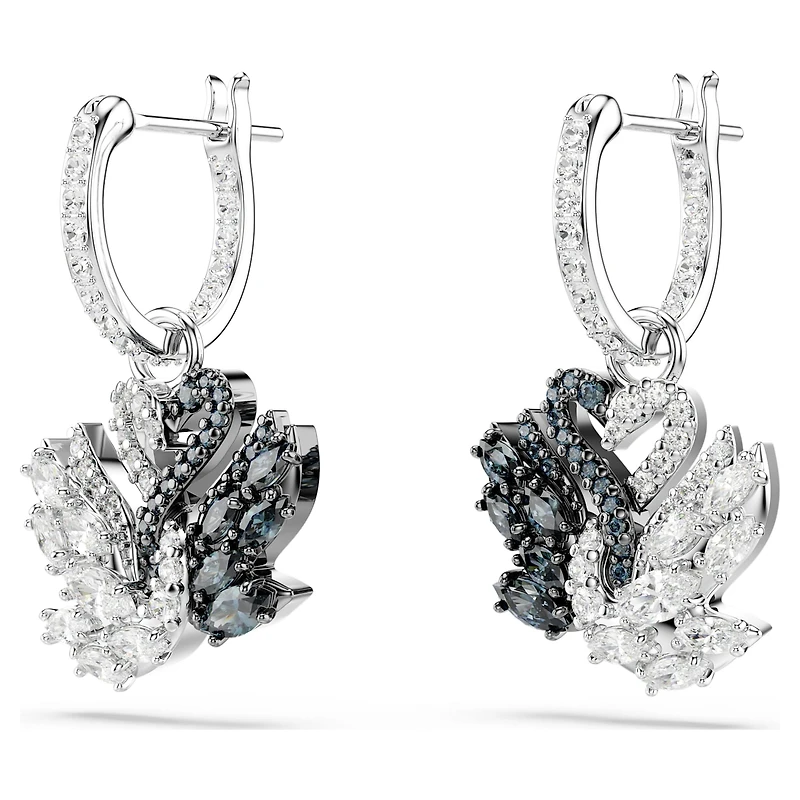 Swan drop earrings, Swan, Black, Mixed metal finish by SWAROVSKI