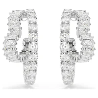 Matrix hoop earrings, Mixed cuts, Heart, White, Rhodium plated by SWAROVSKI