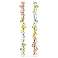 Gema drop earrings, Asymmetrical design, Mixed cuts, Long, Multicoloured, 18K gold finish