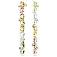 Gema drop earrings, Asymmetrical design, Mixed cuts, Long, Multicoloured, 18K gold finish