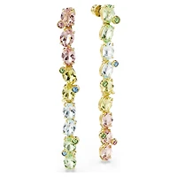 Gema drop earrings, Asymmetrical design, Mixed cuts, Long, Multicoloured, 18K gold finish