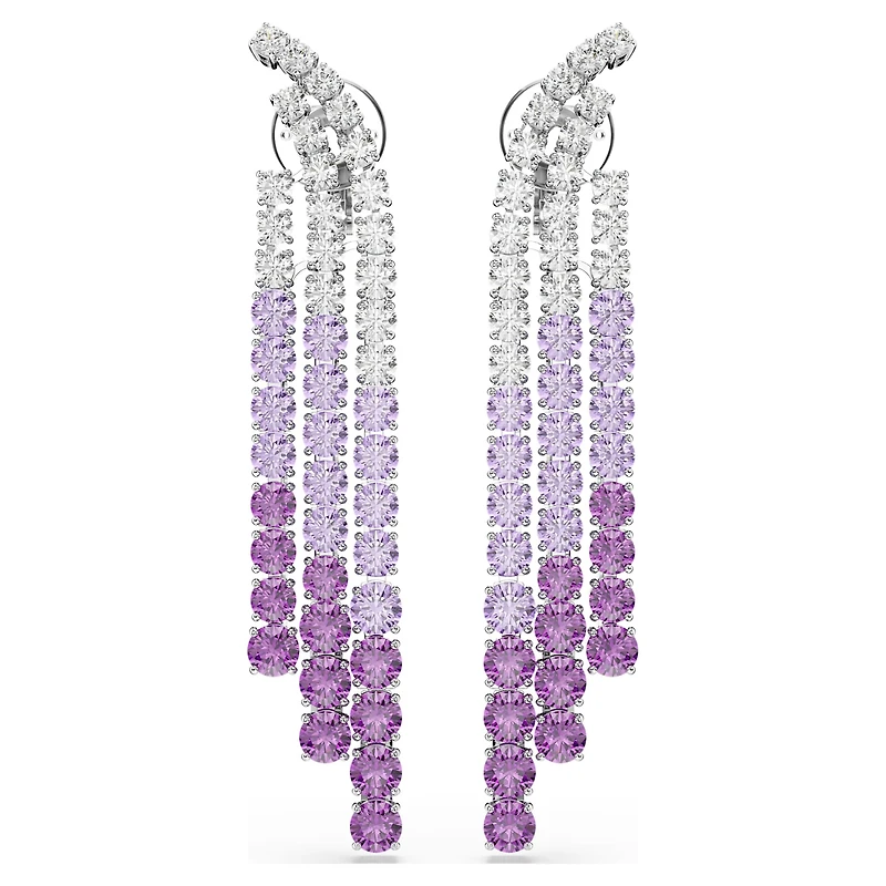 Matrix clip earrings, Colour gradient, Round cuts, Purple, Rhodium plated by SWAROVSKI