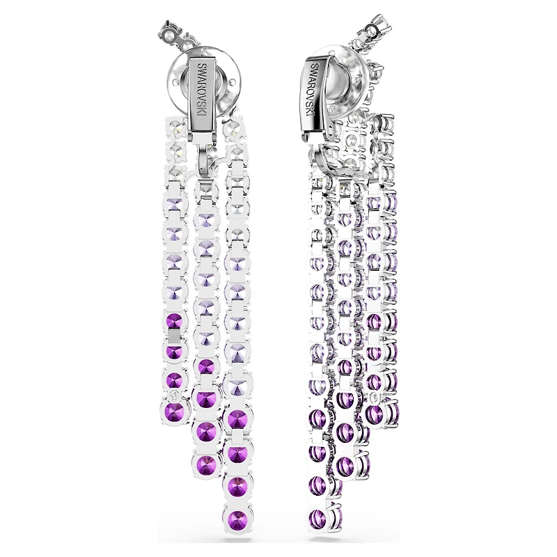 Matrix clip earrings, Colour gradient, Round cuts, Purple, Rhodium plated by SWAROVSKI