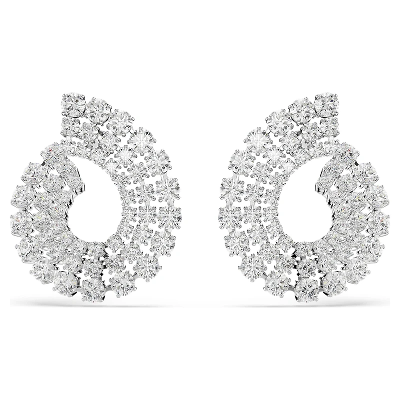 Matrix hoop earrings, Mixed round cuts, White, Rhodium plated by SWAROVSKI