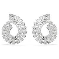 Matrix hoop earrings, Mixed round cuts, White, Rhodium plated by SWAROVSKI