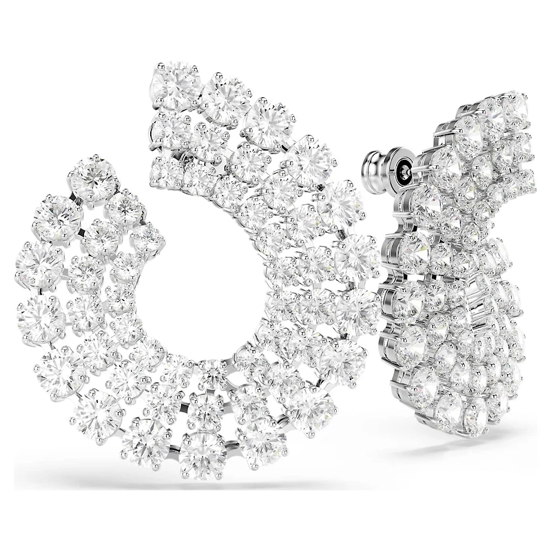 Matrix hoop earrings, Mixed round cuts, White, Rhodium plated by SWAROVSKI