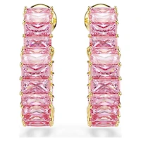Matrix hoop earrings, Baguette cut, Heart, Small, Pink, 18K gold finish