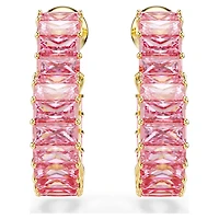 Matrix hoop earrings, Baguette cut, Heart, Small, Pink, Gold-tone plated by SWAROVSKI