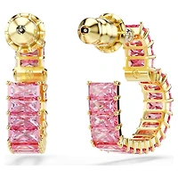 Matrix hoop earrings, Baguette cut, Heart, Small, Pink, 18K gold finish