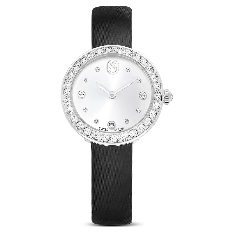 Matrix tennis watch, Swiss Made, Leather strap, Black, Stainless steel by SWAROVSKI