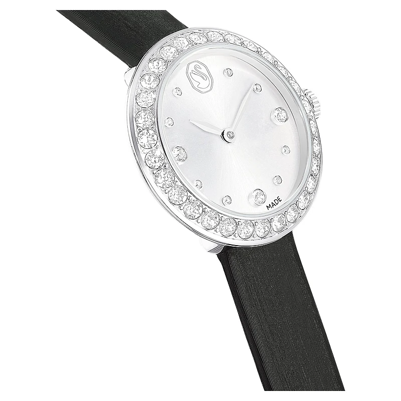Matrix tennis watch, Swiss Made, Leather strap, Black, Stainless steel by SWAROVSKI