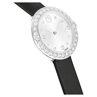 Matrix tennis watch, Swiss Made, Leather strap, Black, Stainless steel by SWAROVSKI