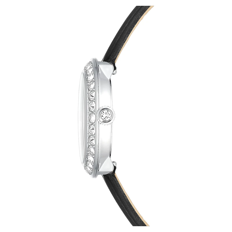 Matrix tennis watch, Swiss Made, Leather strap, Black, Stainless steel by SWAROVSKI