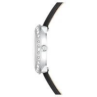 Matrix tennis watch, Swiss Made, Leather strap, Black, Stainless steel by SWAROVSKI