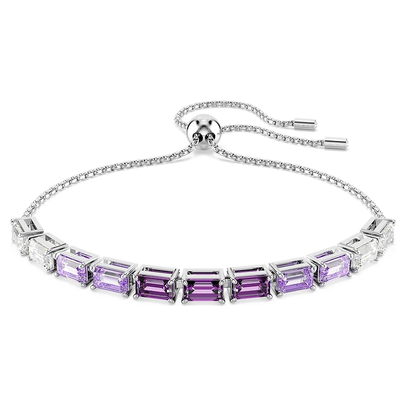 Matrix Tennis bracelet, Baguette cut, Purple, Rhodium plated by SWAROVSKI