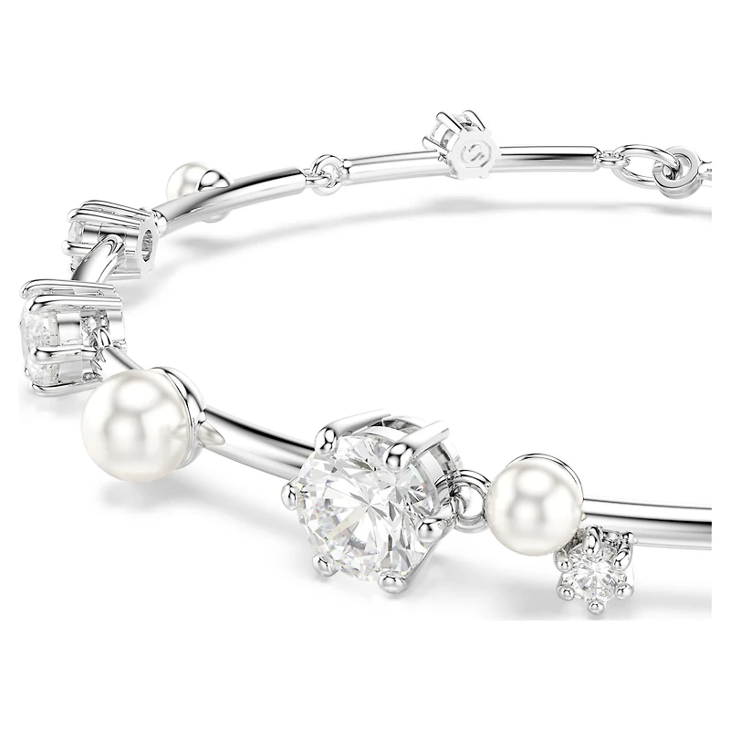 Constella bracelet, Crystal pearl, Round cuts, White, Rhodium plated by SWAROVSKI
