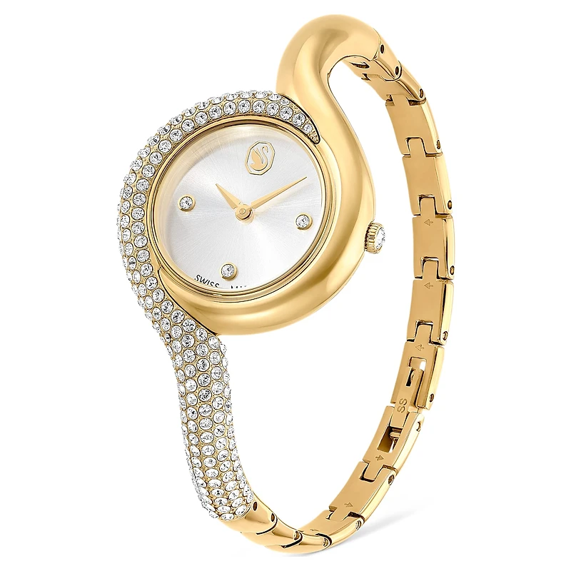 Dextera asymmetric watch, Swiss Made, Metal bracelet, Gold tone, Gold-tone finish by SWAROVSKI