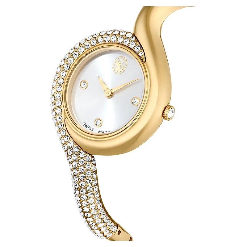 Dextera asymmetric watch, Swiss Made, Metal bracelet, Gold tone, Gold-tone finish by SWAROVSKI