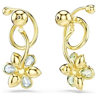 Idyllia drop earrings, Asymmetrical design, Mixed cuts, Flower, Multicoloured, 18K gold finish