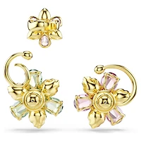 Idyllia ear cuff, Set (3), Asymmetrical design, Mixed cuts, Flower, Multicoloured, 18K gold finish