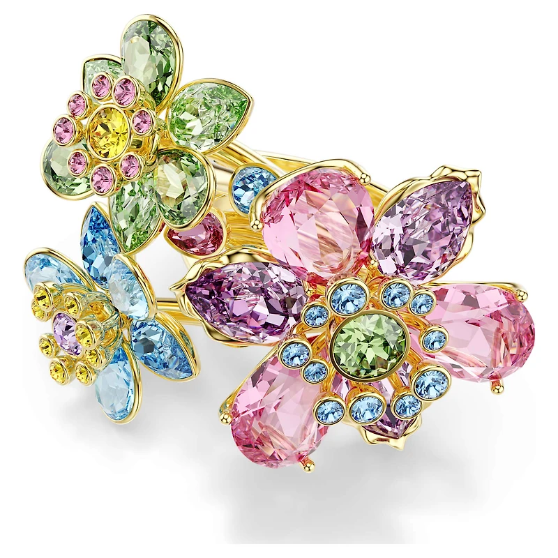 Idyllia ring, Mixed cuts, Flower, Multicoloured, 18K gold finish