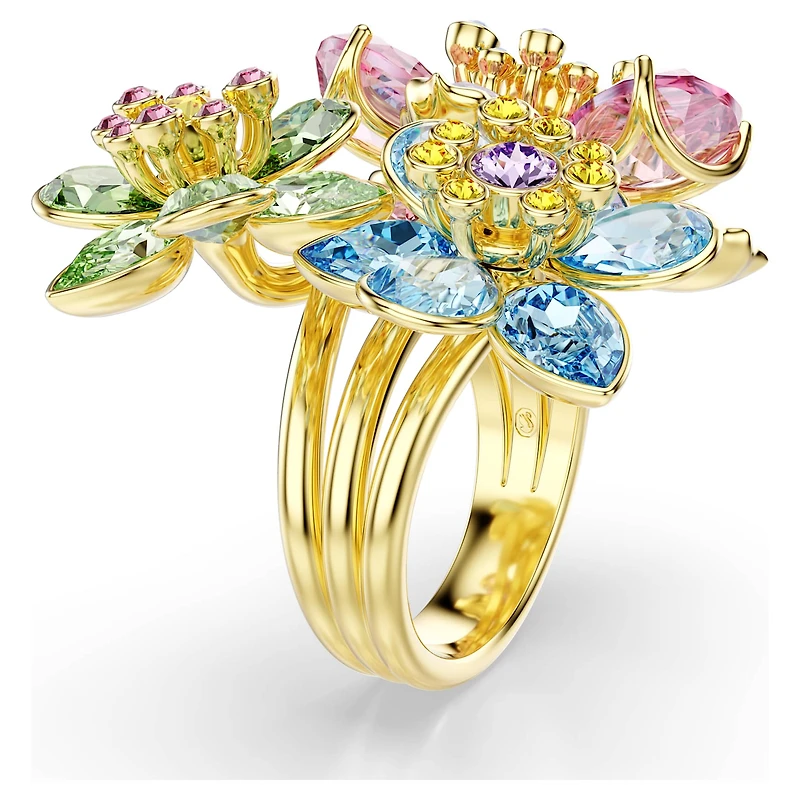 Idyllia ring, Mixed cuts, Flower, Multicoloured, 18K gold finish