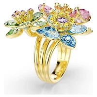 Idyllia ring, Mixed cuts, Flower, Multicoloured, 18K gold finish