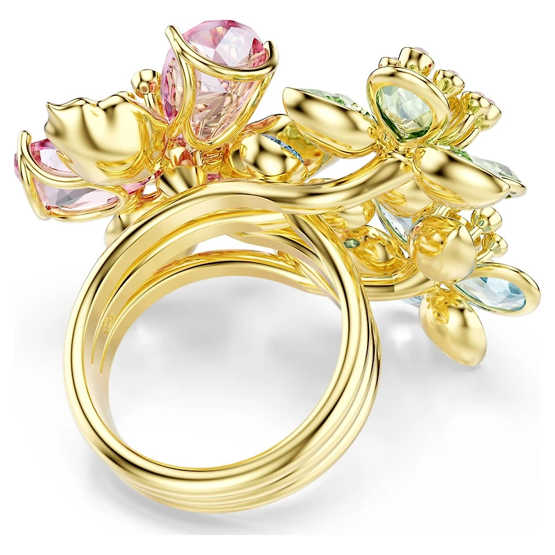 Idyllia ring, Mixed cuts, Flower, Multicoloured, 18K gold finish