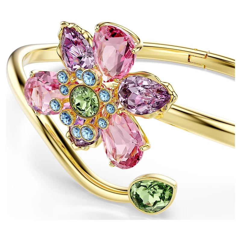 Idyllia bangle, Mixed cuts, Flower, Multicoloured, 18K gold finish