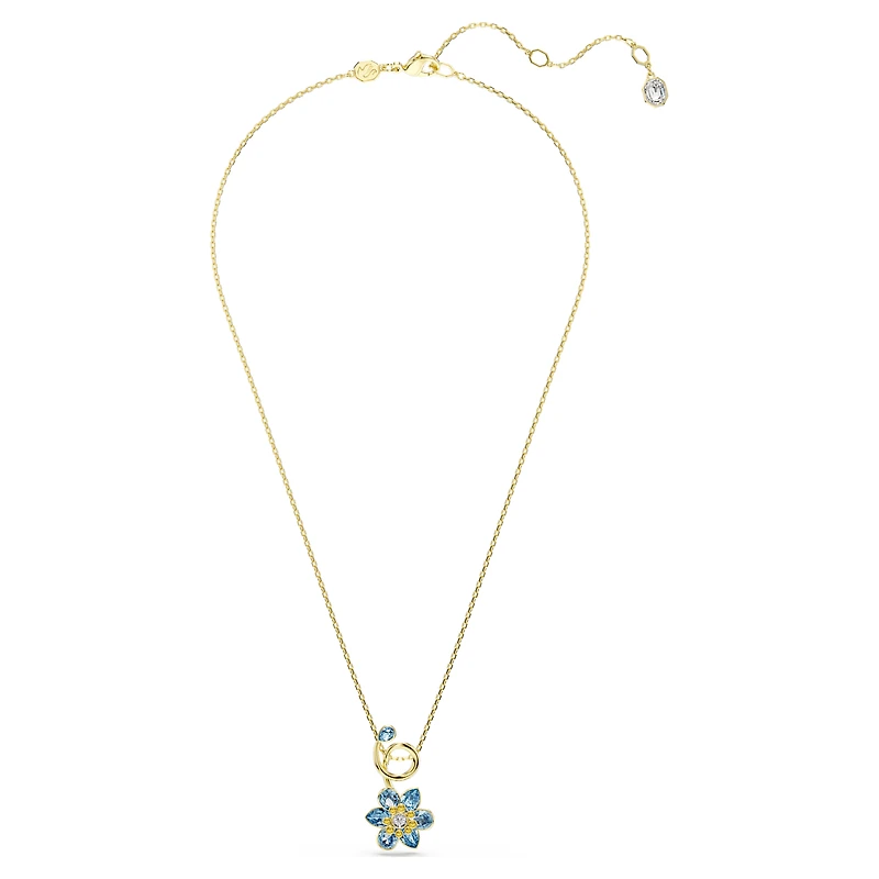 Idyllia pendant, Mixed cuts, Flower, Blue, 18K gold finish