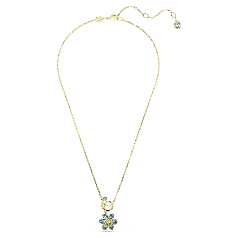 Idyllia pendant, Mixed cuts, Flower, Blue, Gold-tone plated by SWAROVSKI