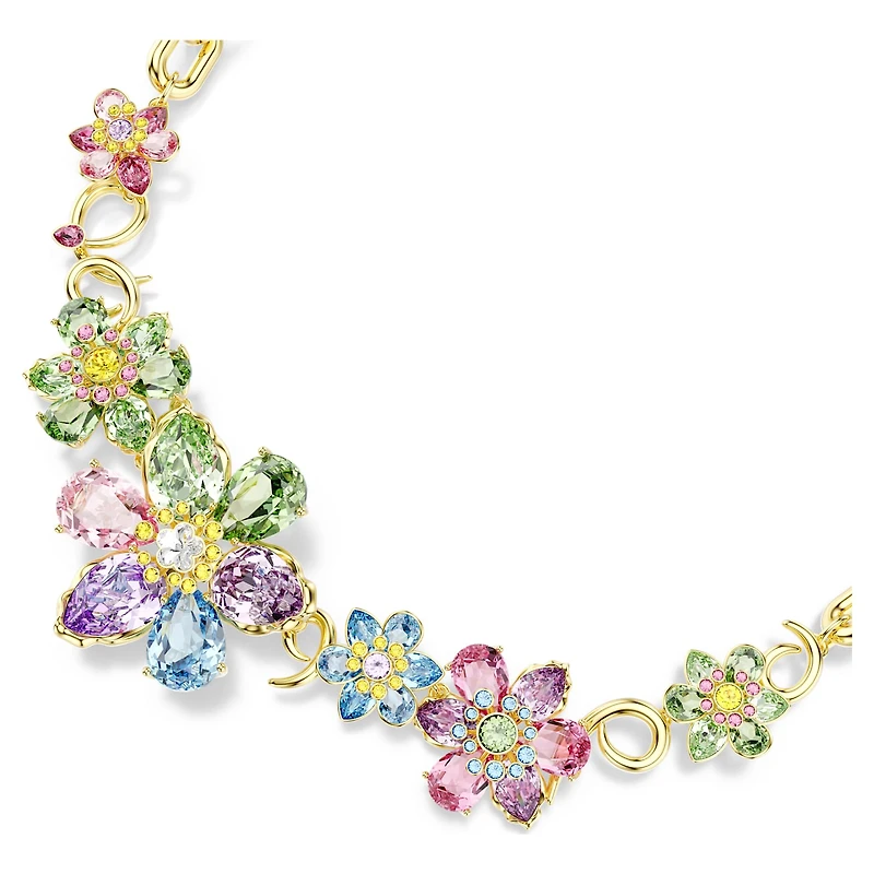 Idyllia necklace, Mixed cuts, Flower, Multicoloured, 18K gold finish
