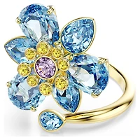 Idyllia open ring, Mixed cuts, Flower, Blue, 18K gold finish