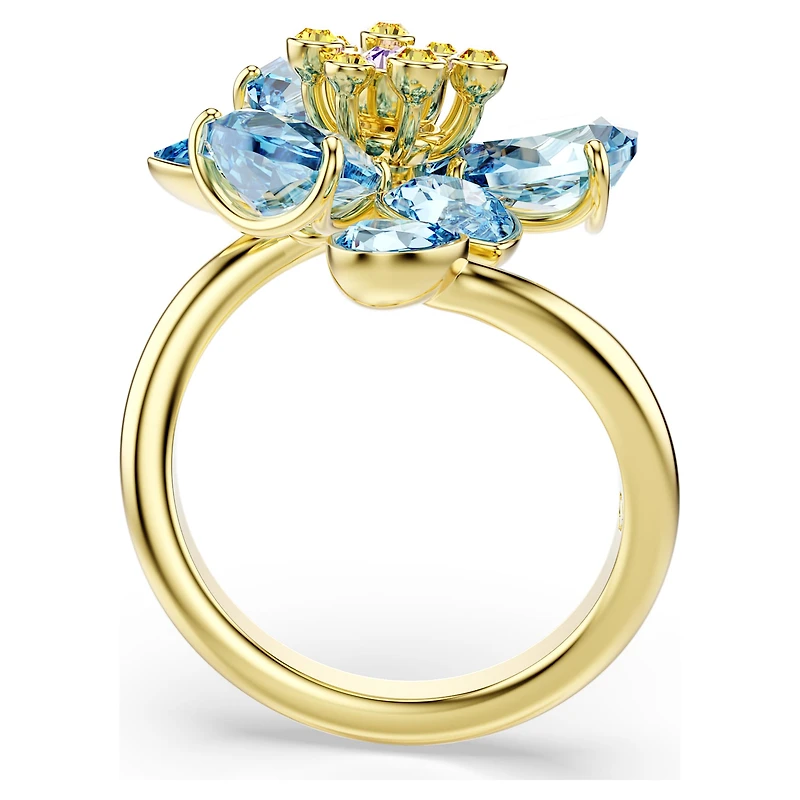 Idyllia open ring, Mixed cuts, Flower, Blue, 18K gold finish