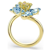 Idyllia open ring, Mixed cuts, Flower, Blue, 18K gold finish