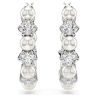 Matrix hoop earrings, Crystal pearl, Round cut, White, Rhodium plated by SWAROVSKI