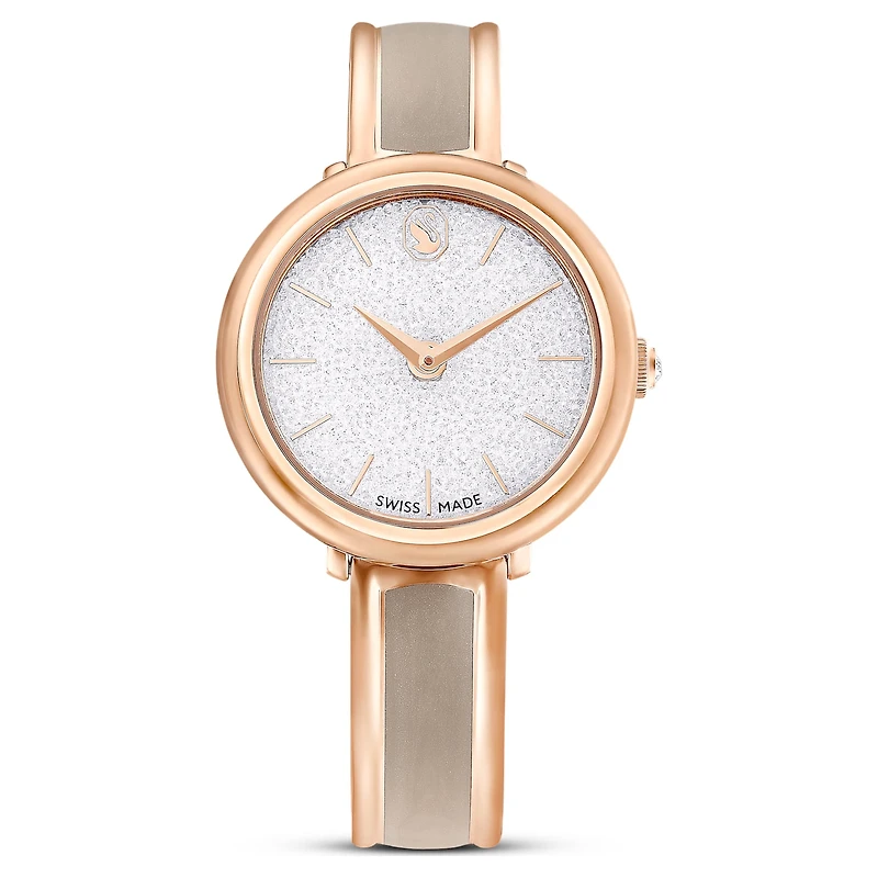 Crystalline bangle watch, Swiss Made, Metal bracelet, Beige, Rose gold-tone finish by SWAROVSKI