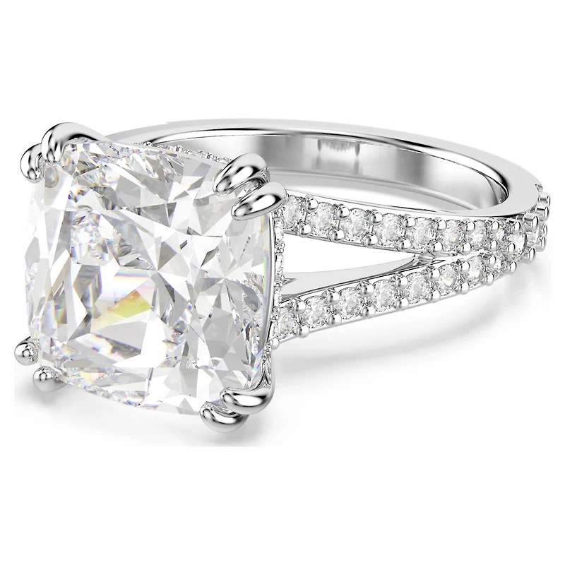 Stilla cocktail ring, Square cut, Pavé, White, Rhodium plated by SWAROVSKI