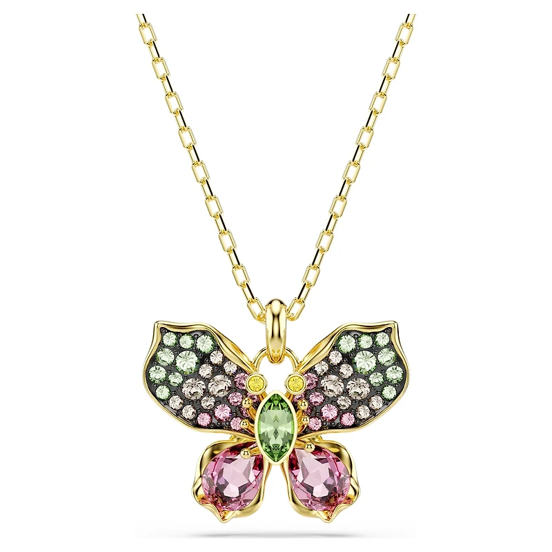Idyllia pendant, Mixed cuts, Pavé, Butterfly, Multicoloured, 18K gold finish