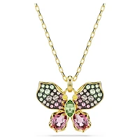 Idyllia pendant, Mixed cuts, Pavé, Butterfly, Multicoloured, 18K gold finish