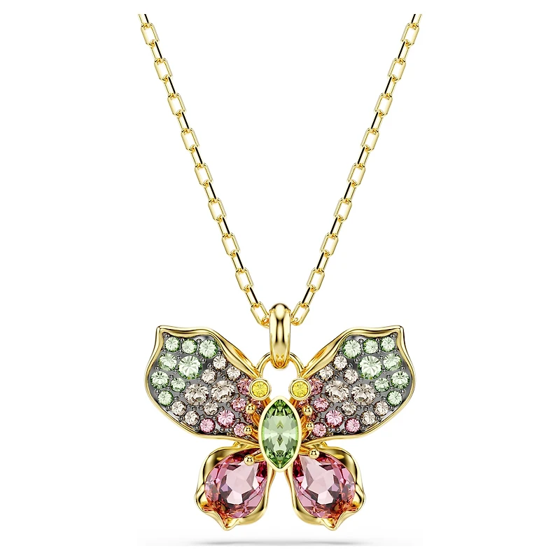 Idyllia pendant, Mixed cuts, Pavé, Butterfly, Multicoloured, Gold-tone plated by SWAROVSKI