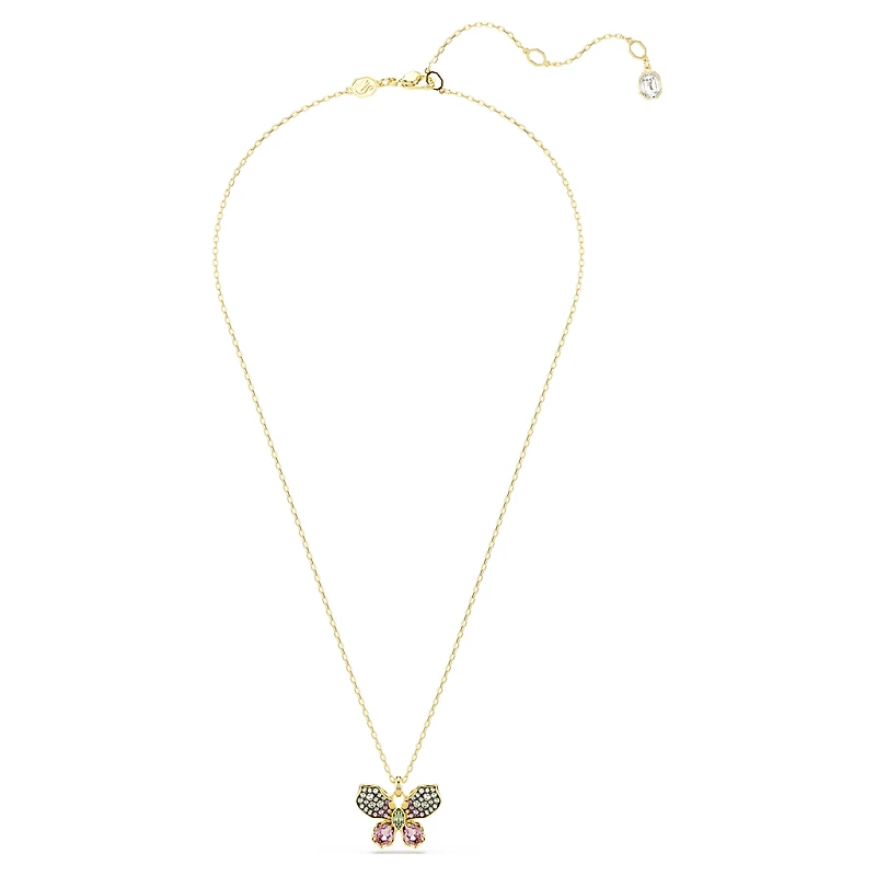 Idyllia pendant, Mixed cuts, Pavé, Butterfly, Multicoloured, 18K gold finish