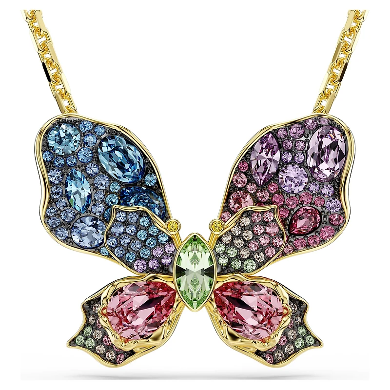 Idyllia pendant and brooch, Mixed cuts, Pavé, Butterfly, Multicoloured, 18K gold finish