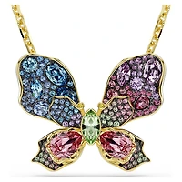 Idyllia pendant and brooch, Mixed cuts, Pavé, Butterfly, Multicoloured, 18K gold finish