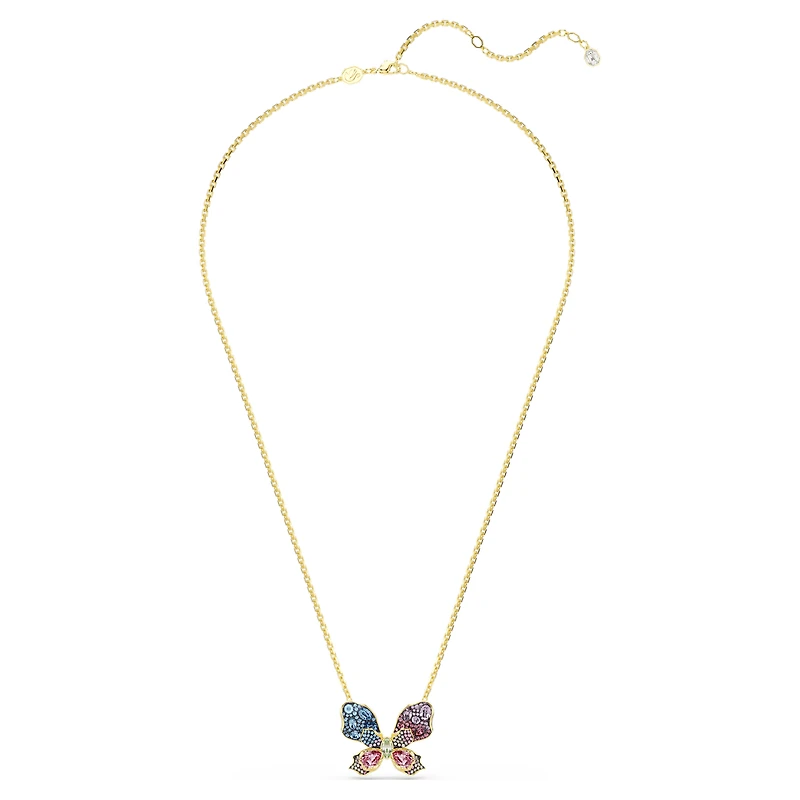 Idyllia pendant and brooch, Mixed cuts, Pavé, Butterfly, Multicoloured, 18K gold finish